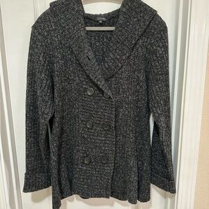 Black & Gray Double-Breasted Knit Cardigan